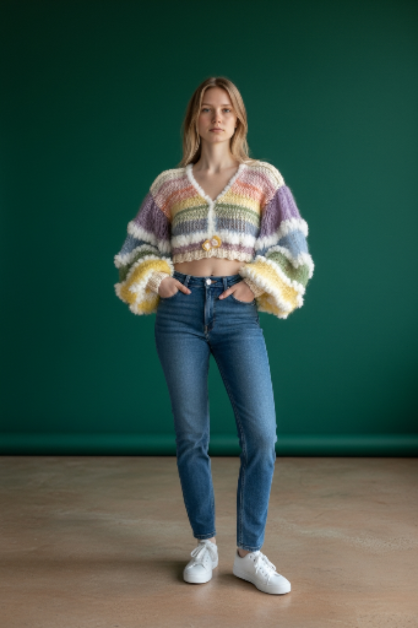 Fair-Isle-Pullover mit Passe aus Mohairmischung und Ballonärmeln