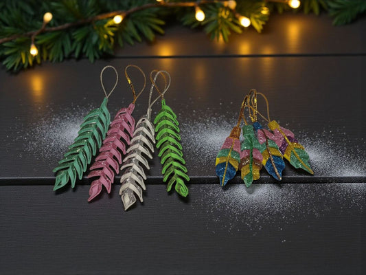 Handmade Glitter Leaf Christmas Ornaments - Set of Sparkling Holiday Decorations , gift ideas