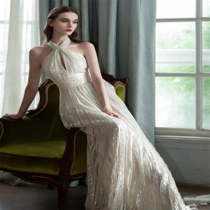 Σαμπανιζέ Χρώμα Παρουσιαστής Starry Sky Toast Ρούχα Halter Μοντέλο Πασαρέλα Επίδειξη