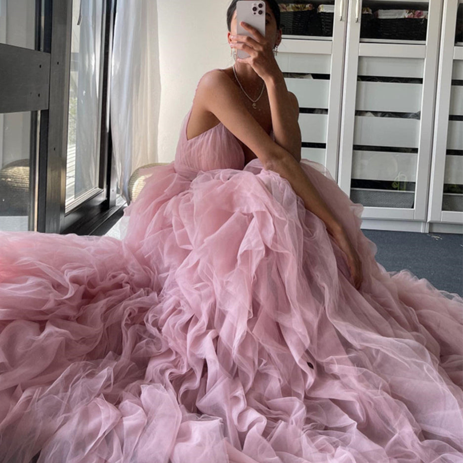 Βραδινό φόρεμα για χορό με ακανόνιστο σχέδιο και τιράντες, μακρύ φόρεμα με στρας