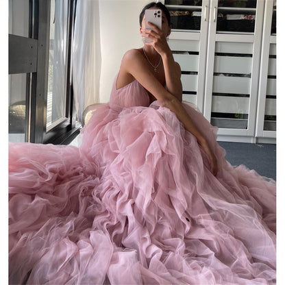 Βραδινό φόρεμα για χορό με ακανόνιστο σχέδιο και τιράντες, μακρύ φόρεμα με στρας