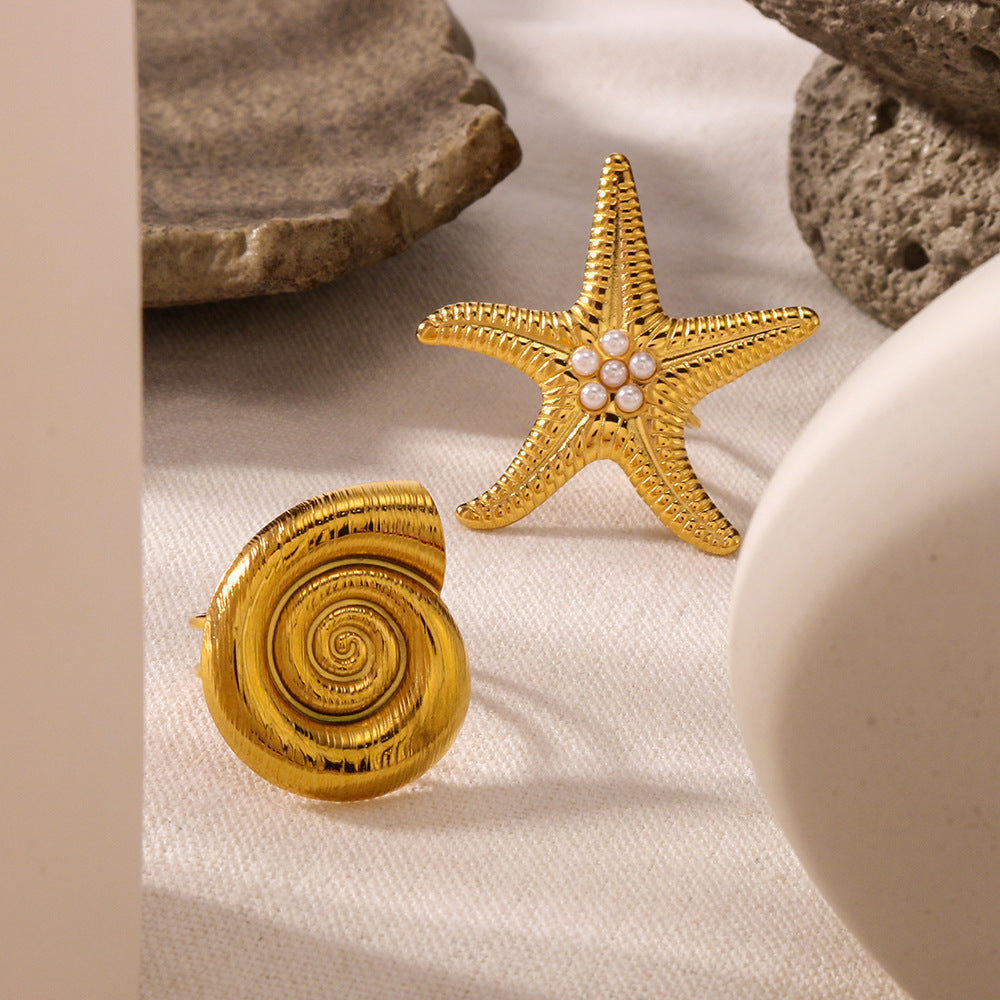 Personality Starfish Stainless Steel Plated 18K Gold Ring