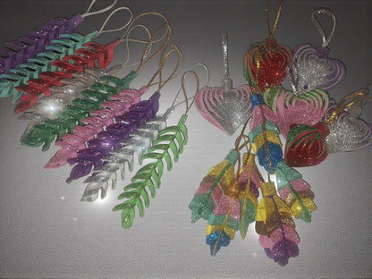 Handmade Glitter Leaf Christmas Ornaments - Set of Sparkling Holiday Decorations , gift ideas