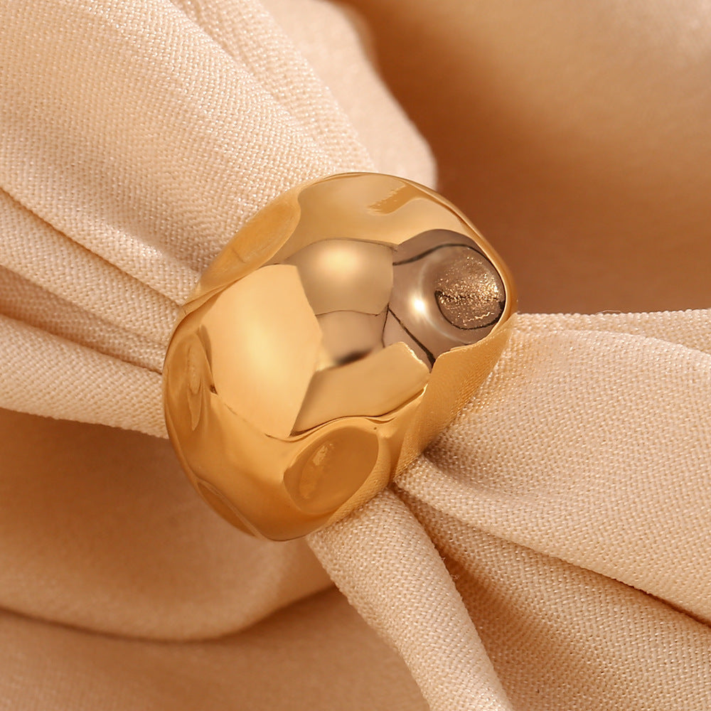 Stainless Steel 18K Gold Plating Beating Pattern Three-dimensional Spherical Open Ring Women