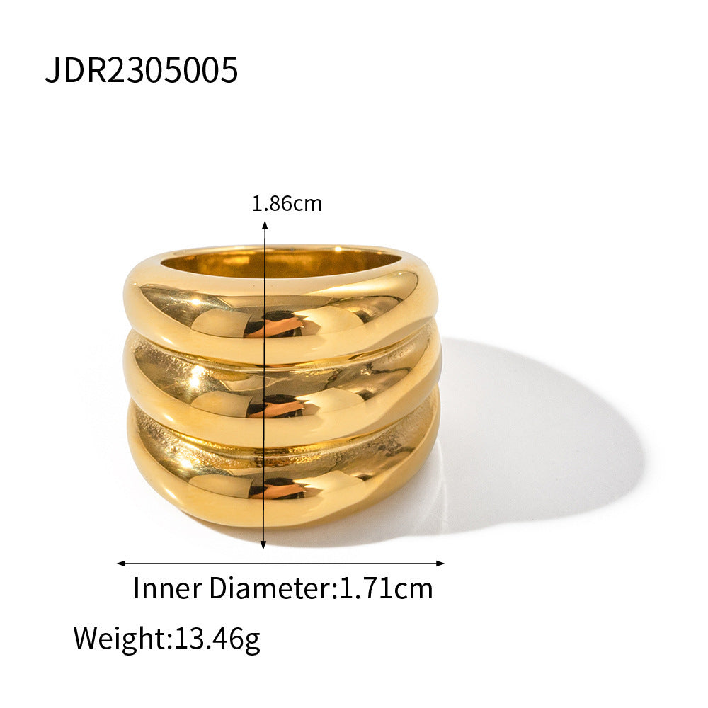 European And American INS Style 18K Gold Stainless Steel Three-layer Closed Ring