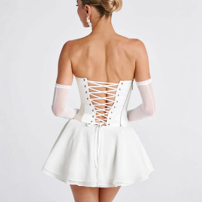 Französisches, einfarbiges Tube-Top-Kleid mit Ärmeln