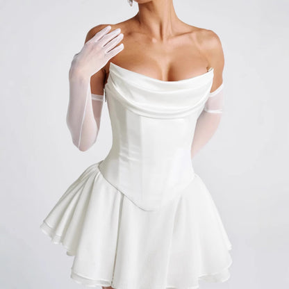 Französisches, einfarbiges Tube-Top-Kleid mit Ärmeln