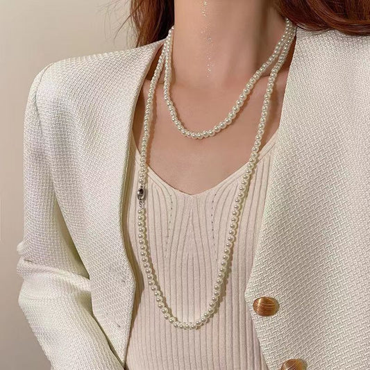 Knot Pearl Long Necklace Multi-layer Stackable