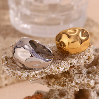 Stainless Steel 18K Gold Plating Beating Pattern Three-dimensional Spherical Open Ring Women