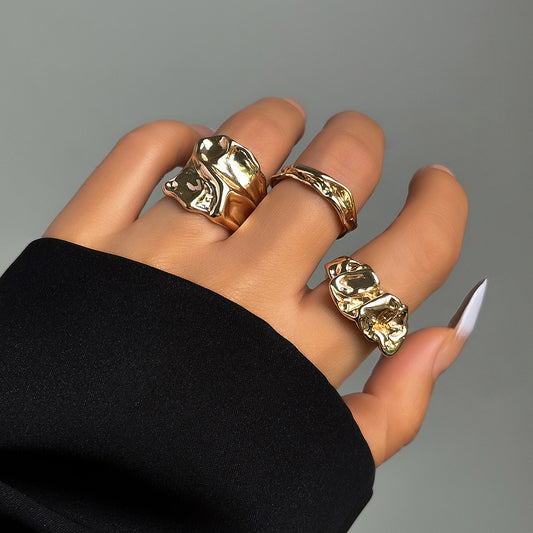 Design Metal Irregular Lava Ring Special-interest Texture Pleated