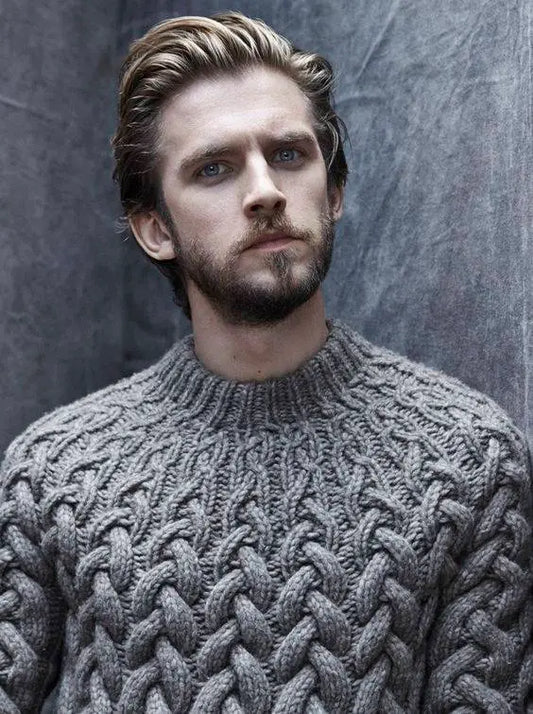 Men's Handmade Cable Knit Sweater | Charcoal Grey Wool