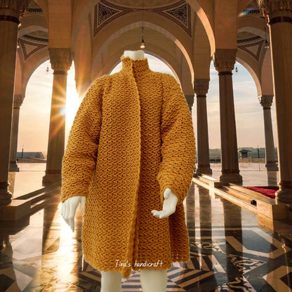 Handmade Mustard Wool Cardigan | Textured Knit Coat | Custom Colors S-5XL