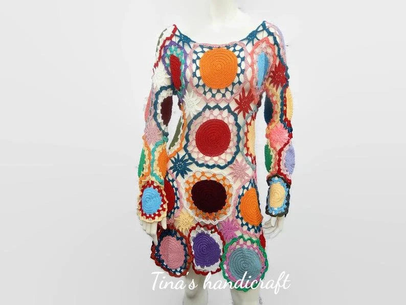 "Mandala Dress - Bohemian Handmade in Mini and Long Style"