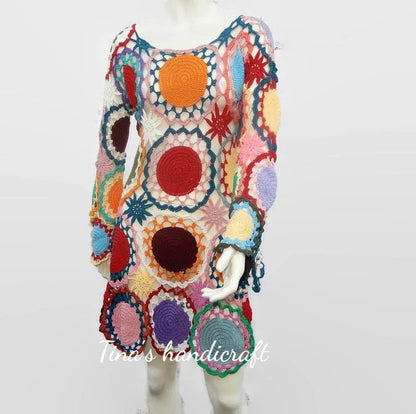 "Mandala Dress - Bohemian Handmade in Mini and Long Style"