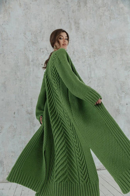 Handmade Cable Knit Cardigan | Long Wool Coat | Custom Colors S-5XL