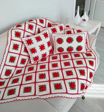 Crochet blanket granny squares motif's with flower's & cushion's