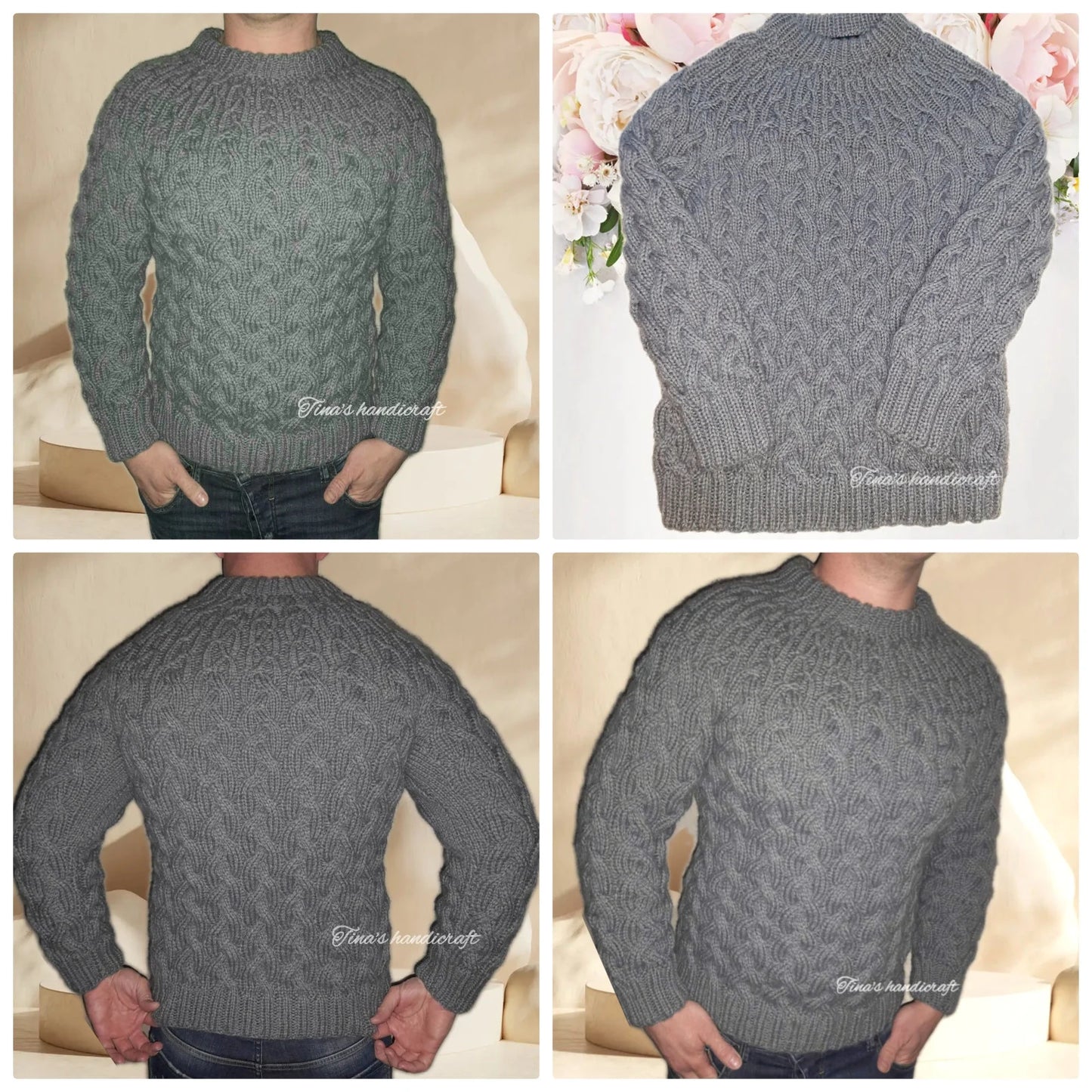 Χειροποίητο Πουλόβερ από Πλεκτό Πλεκτό Ανδρικό | Γκρι Ανθρακί Μάλλινο 