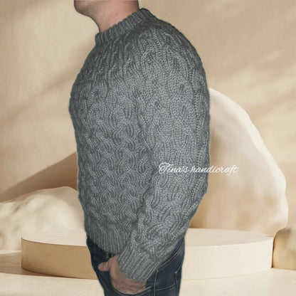 Χειροποίητο Πουλόβερ από Πλεκτό Πλεκτό Ανδρικό | Γκρι Ανθρακί Μάλλινο 