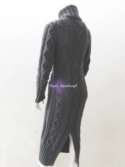 "Romantic Warmth" Long Knitted Fluffy Mohair Dress with Turtleneck