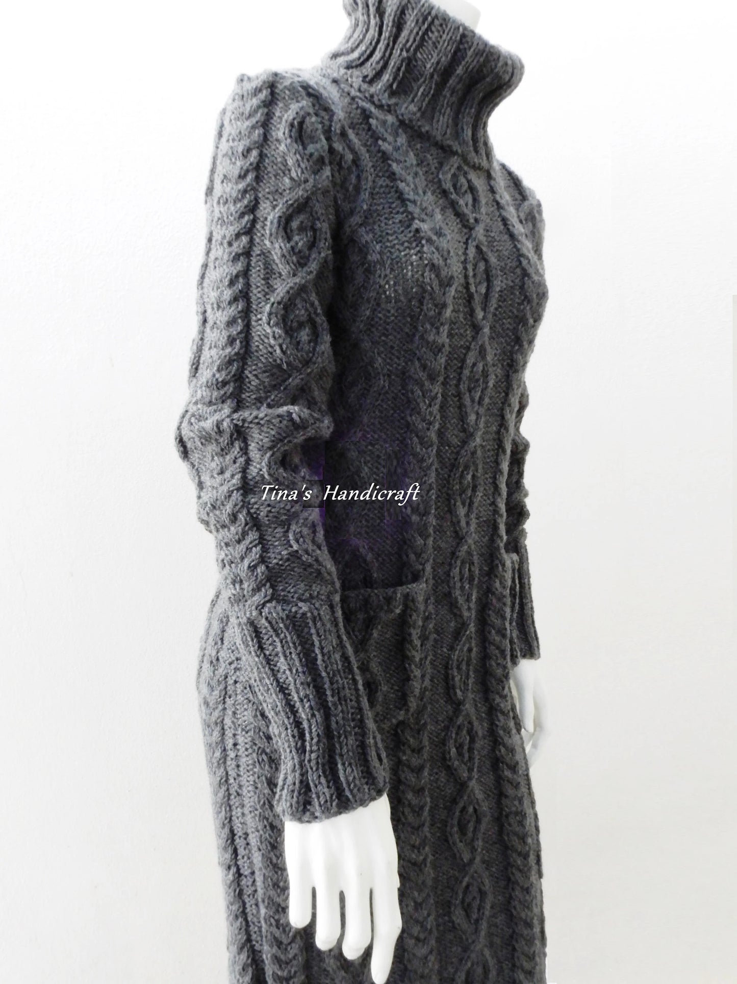 "Romantic Warmth" Long Knitted Fluffy Mohair Dress with Turtleneck