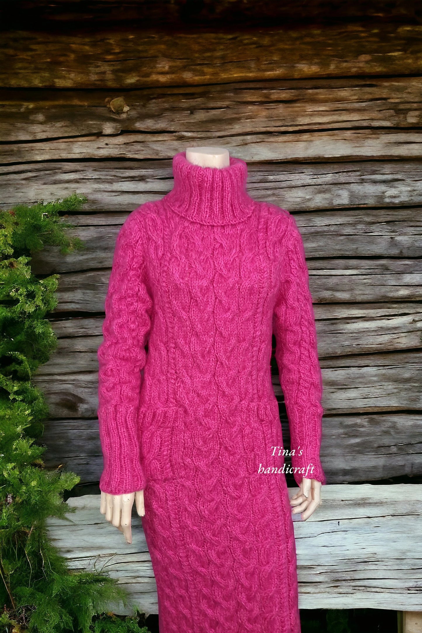 "Romantic Warmth" Long Knitted Fluffy Mohair Dress with Turtleneck