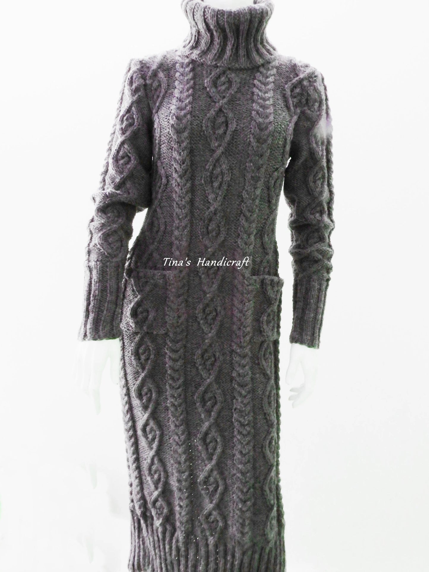 "Romantic Warmth" Long Knitted Fluffy Mohair Dress with Turtleneck