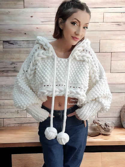 Handmade Knitted Hoodie poncho