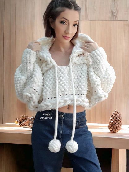 Handmade Knitted Hoodie poncho