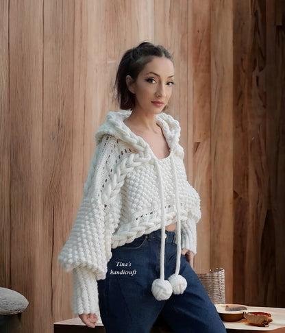 Handmade Knitted Hoodie poncho