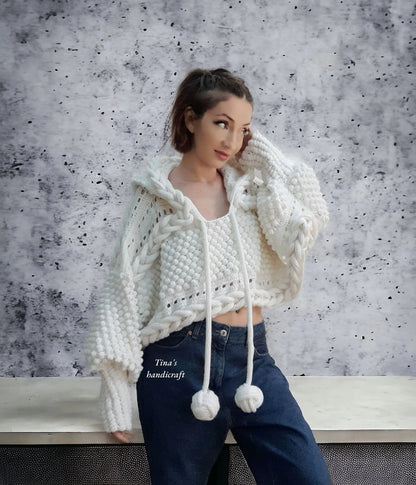 Handmade Knitted Hoodie poncho