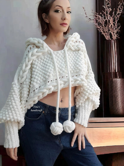 Handmade Knitted Hoodie poncho