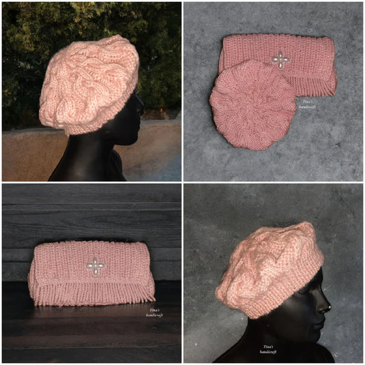 Set aus handgefertigter Tasche und weicher Baskenmütze aus Mohair