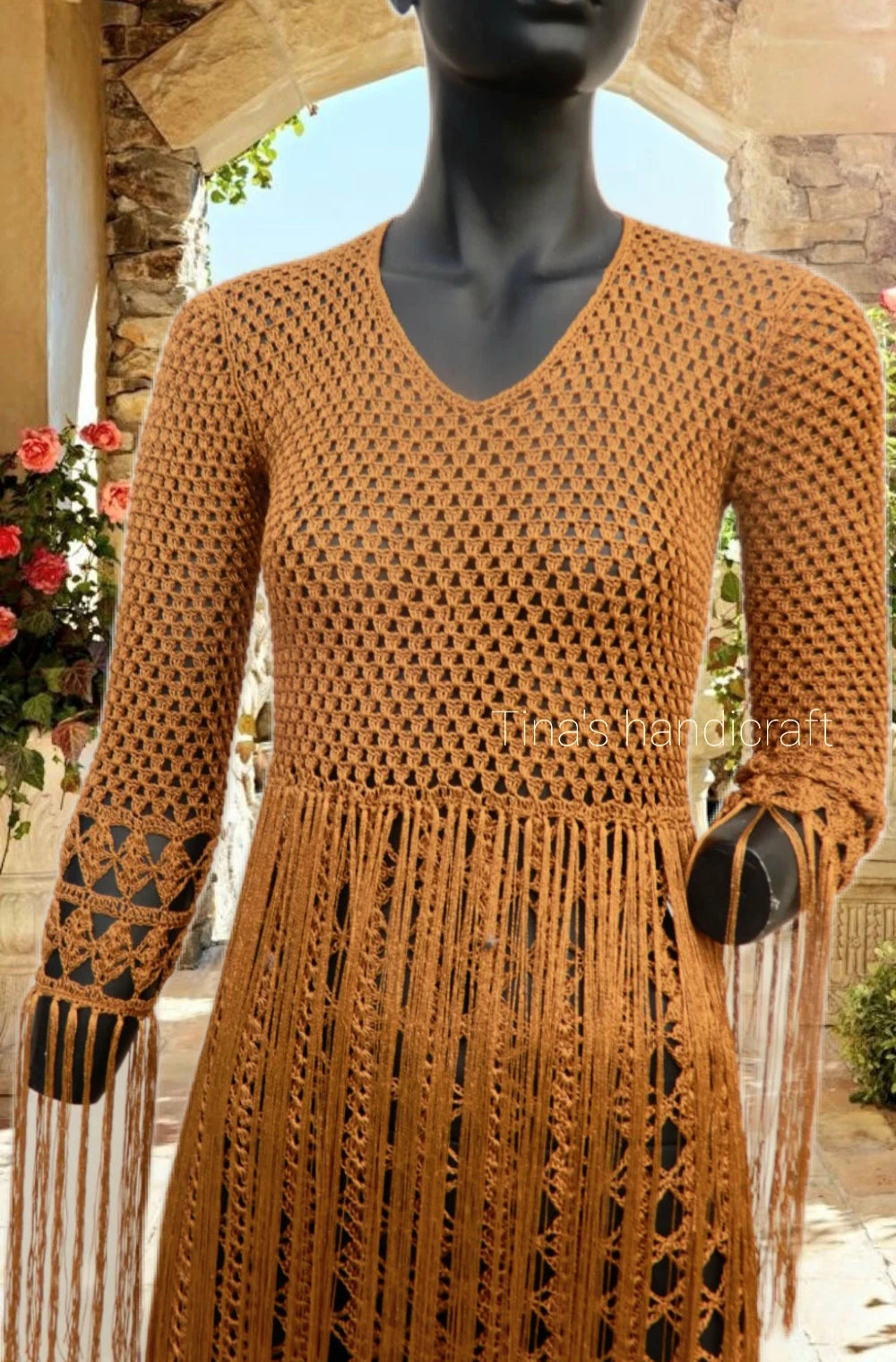  midi  crochet dress with fringes