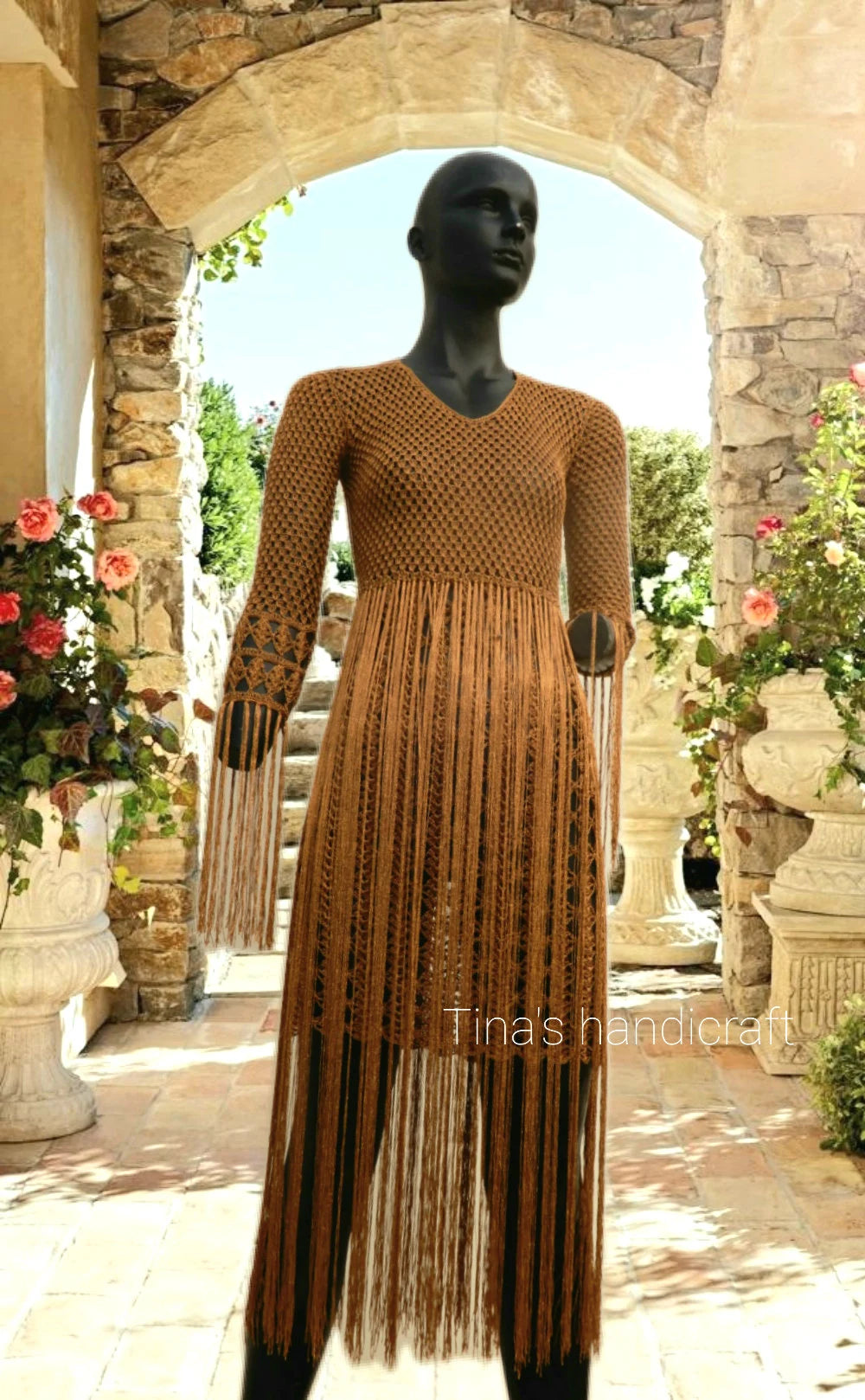  midi  crochet dress with fringes