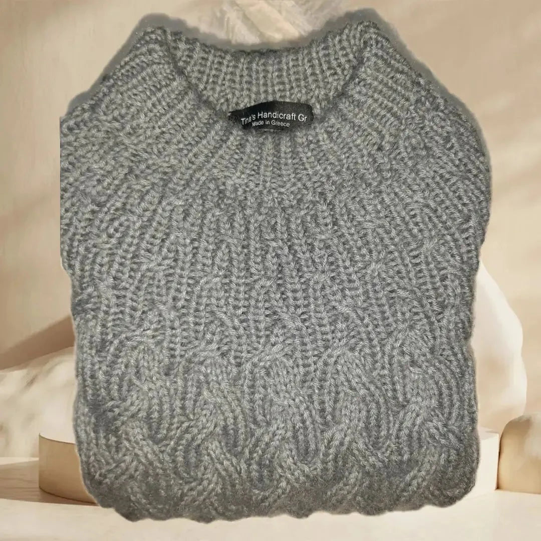 Χειροποίητο Πουλόβερ από Πλεκτό Πλεκτό Ανδρικό | Γκρι Ανθρακί Μάλλινο 