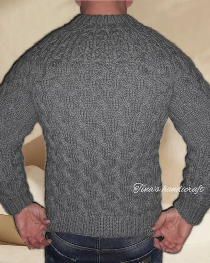 Χειροποίητο Πουλόβερ από Πλεκτό Πλεκτό Ανδρικό | Γκρι Ανθρακί Μάλλινο 