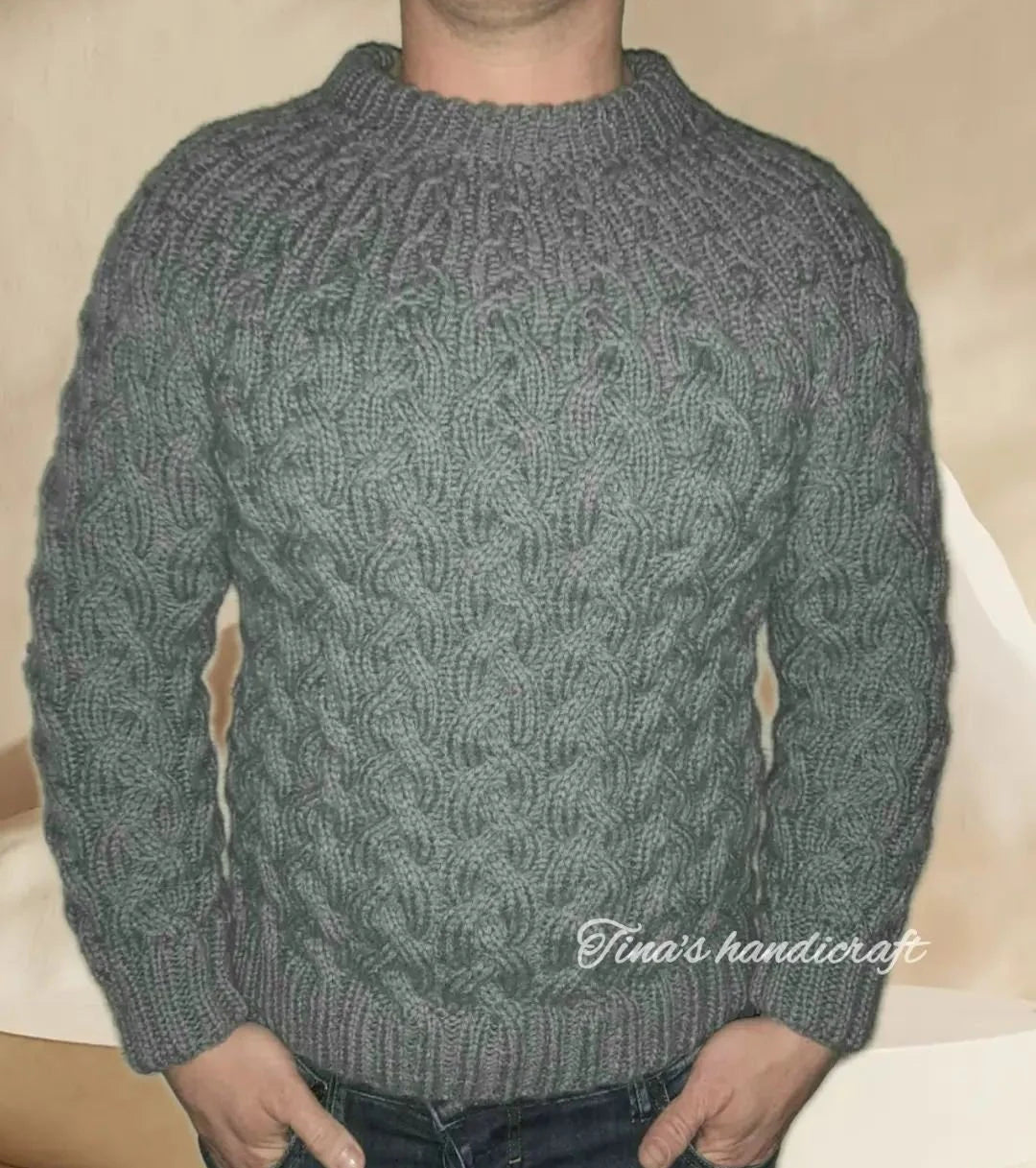 Χειροποίητο Πουλόβερ από Πλεκτό Πλεκτό Ανδρικό | Γκρι Ανθρακί Μάλλινο 