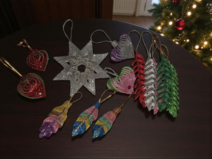 Handmade Glitter Leaf Christmas Ornaments - Set of Sparkling Holiday Decorations , gift ideas