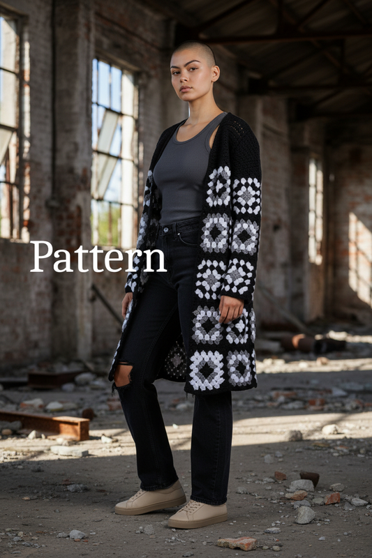 Ζακέτα με κροσέ μοτίβα τετράγωνων γιαγιάς και πλέξιμο